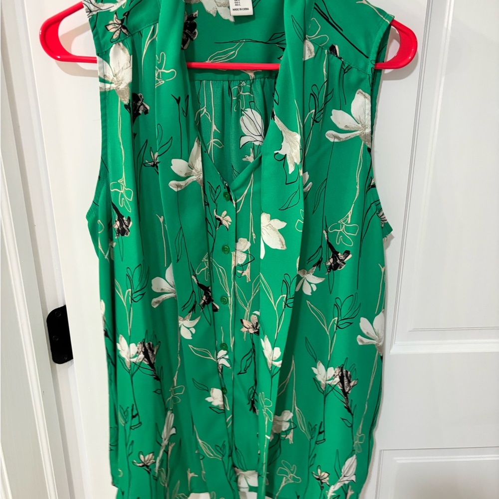 Rachel Zoe Green Floral Sleeveless Blouse